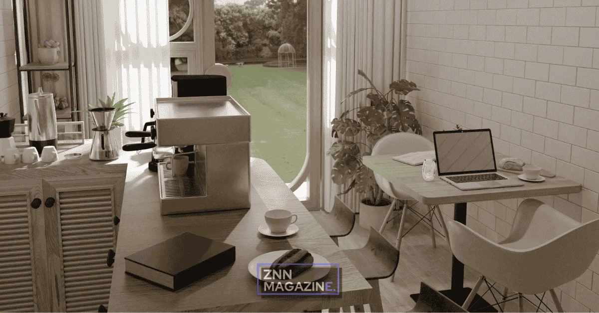 Bright modern home office representing how to build a balanced and fulfilling life in 2026, featuring an organized workspace with natural light, indoor plants, personal photos, and clear boundaries between work and living areas