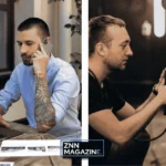 Collage showing a person working on a laptop at home for freelance services alongside someone cleaning a car exterior with professional mobile detailing equipment